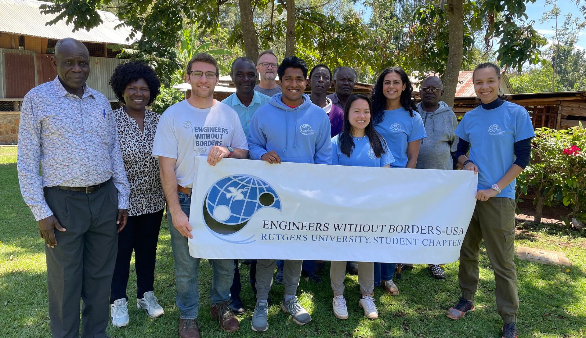 Engineers without Borders in Kenya, group photo with banner