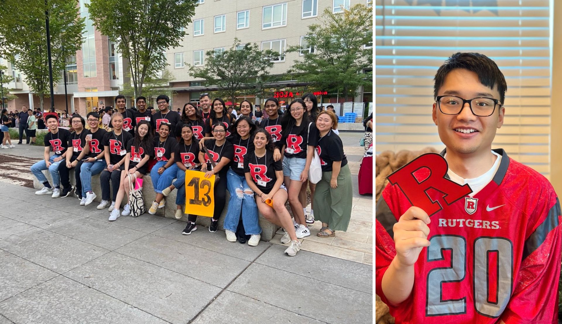 Orientation Leader photo and photo of Jiawei Shao, international student at Rutgers