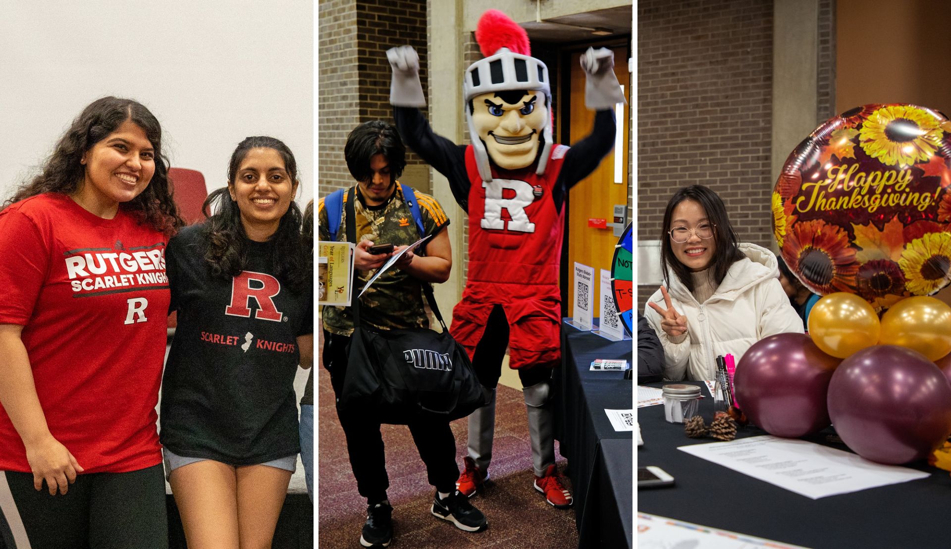Three photos of international student events at Rutgers Global