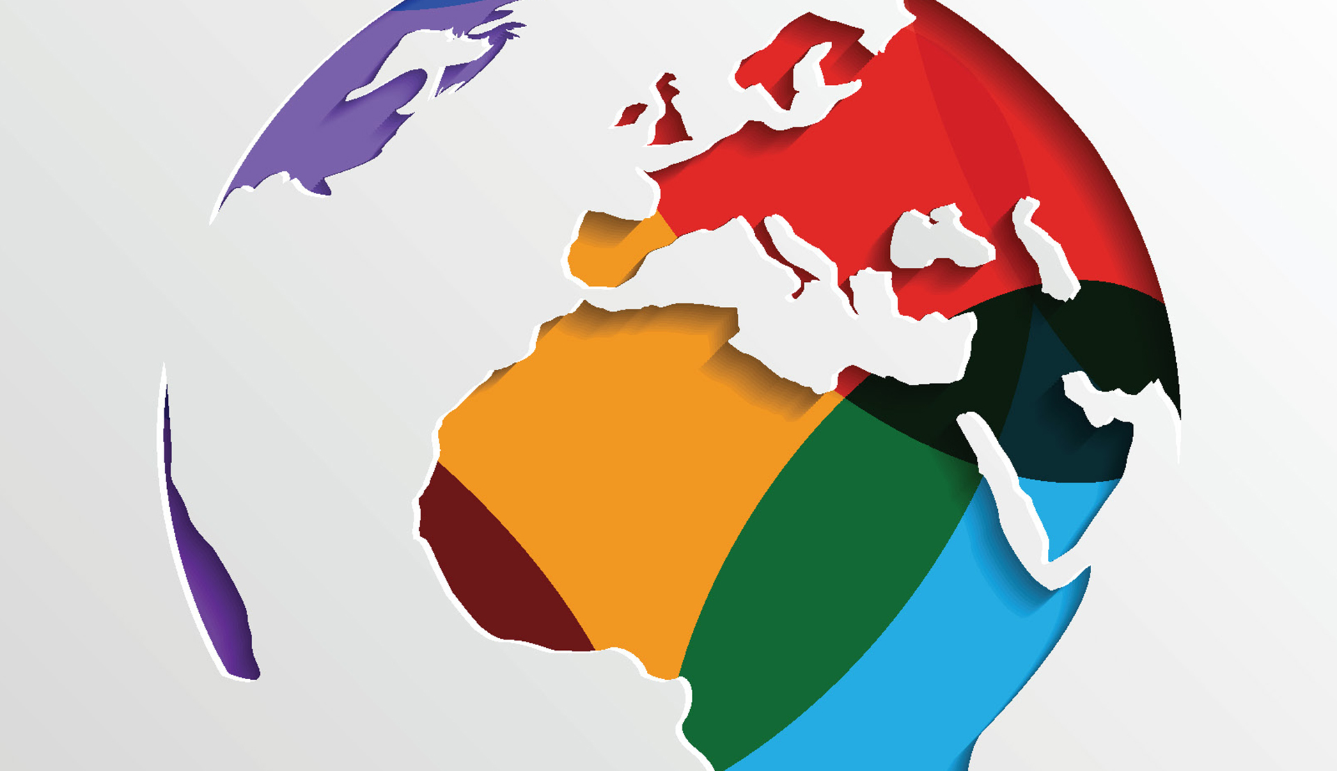 Rutgers Global - Rutgers Global Expo, September 26, 2018, graphic world map with rainbow colors underneath 