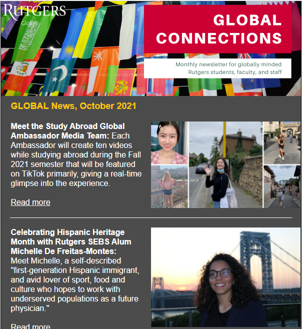 October Global Connections newsletter screenshot