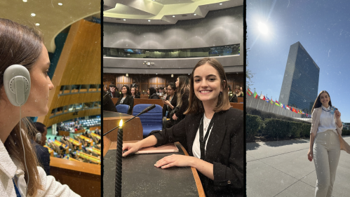 Three photos of Manuela Gomez at UN in New York, NY