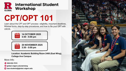 Group of students smiling and CPT OPT workshop information
