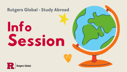 Graphic with a cartoon globe and text Info Session