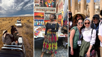 Three photos of Rutgers students study abroad