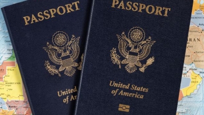 Stock photo of passports on a map