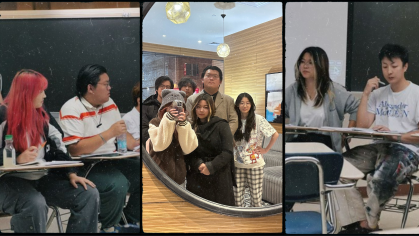 Three photos of Rutgers Chinese debate team at tournament