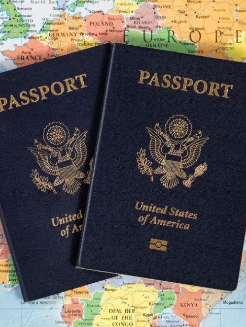 Stock photo of passports on a map