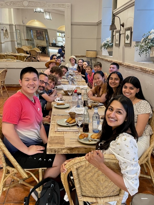 Rutgers Study Abroad students eating at a restaurant