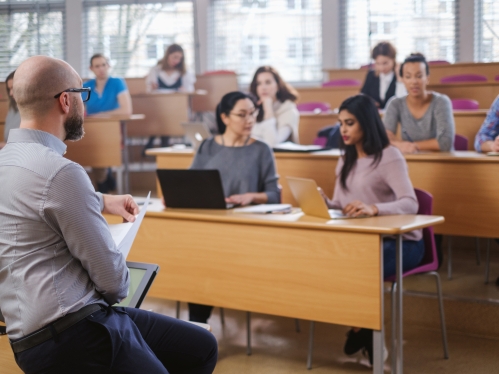 Multinational group of students in an auditorium