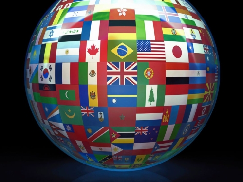 Globe with flags and RGlobal logo