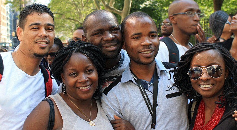 Rutgers Global - Mandela Washington Fellowship, a group of fellows poses for a photo on a New York City street