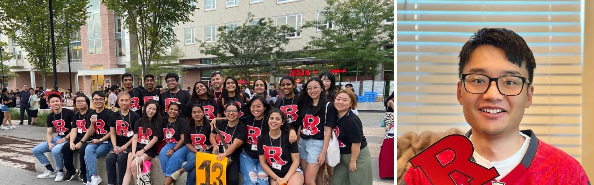 Orientation Leader photo and photo of Jiawei Shao, international student at Rutgers