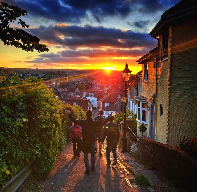 picture of students walking down a street in Lewes