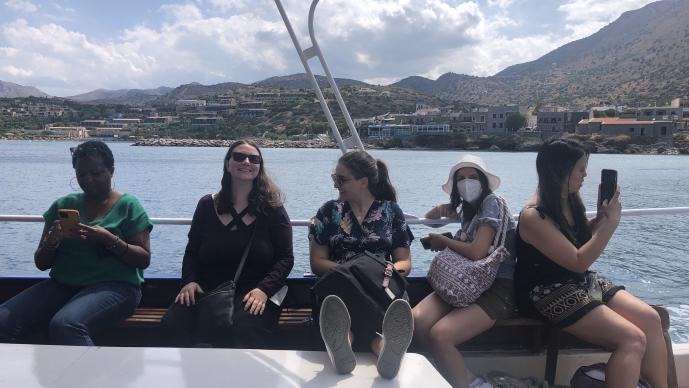 students on boat in Greece